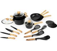 Excelsa set d'ustensiles de cuisine 19 pièces noir Wood aluminium noir