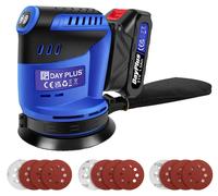 Excentrique sans fil - Ponceuse électrique sans fil - 21 V - 190 W - 3 vitesses - 11000 oscillations par minute - Sac à poussière avec 12 feuilles de papier abrasif - Bleu