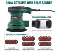Excentriqueuse électrique - PPOS300, 300W - Plateau de ponçage de 125 mm - 7000-13000 tr/min - Réglage de la vitesse en 6 étapes - Système d'aspiration intégré avec bac à poussière - 230-240V, pour br