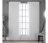 Exclusive Home Belgian PP Paire de Rideaux de fenêtre Transparents Aspect Lin texturé Belge avec Plis pincés, Polyester, Blanc Hivernal, W 50" x L 84" (2 Panels)