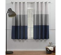 Exclusive Home Chateau - Paire de Rideaux à œillets en Imitation Soie rayée, 137,2 x 160 cm, Gris Marine