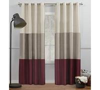 Exclusive Home Curtains Chateau Paire de Rideaux rayés en Imitation Soie à œillets Bordeaux Taupe 137 x 244 cm