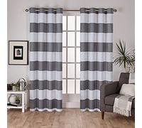 Exclusive Home Curtains Exclusif Maison Rideaux Surfside Coton Cabana à Rayures fenêtre Panneau de Rideau Paire, Noir Brillant, 213.36 x 137.16 x 0.254 cm