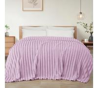 Exclusivo Mezcla Couverture Plaid à Rayures, 150 x 200 CM, Lilas | Motif rayé texturé élégant, toucher ultra-doux, chaleur enveloppante sans lourdeur, Parfaite pour les moments cocooning
