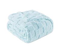 Exclusivo Mezcla Plaid Couverture à Carreaux, 130 x 150 CM, Bleu Clair | Plaid gaufré à texture damier en relief sur teinte unie, doux et chaud, douillet et moelleux, idéal pour canapé, lit, voyage