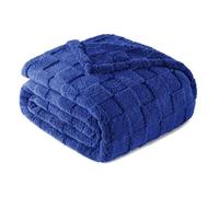 Exclusivo Mezcla Plaid Couverture à Carreaux, 130 x 150 CM, Bleu Cobalt | Plaid gaufré à texture damier en relief sur teinte unie, doux et chaud, douillet et moelleux, idéal pour canapé, lit, voyage