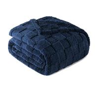 Exclusivo Mezcla Plaid Couverture à Carreaux, 130 x 150 CM, Bleu Marine | Plaid gaufré à texture damier en relief sur teinte unie, doux et chaud, douillet et moelleux, idéal pour canapé, lit, voyage