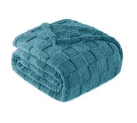 Exclusivo Mezcla Plaid Couverture à Carreaux, 130 x 150 CM, Bleu Pierre | Plaid gaufré à texture damier en relief sur teinte unie, doux et chaud, douillet et moelleux, idéal pour canapé, lit, voyage