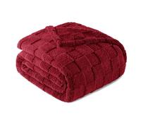Exclusivo Mezcla Plaid Couverture à Carreaux, 130 x 150 CM, Bordeaux | Plaid gaufré à texture damier en relief sur teinte unie, doux et chaud, douillet et moelleux, idéal pour canapé, lit, voyage
