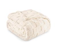 Exclusivo Mezcla Plaid Couverture à Carreaux, 130 x 150 CM, Ivoire | Plaid gaufré à texture damier en relief sur teinte unie, doux et chaud, douillet et moelleux, idéal pour canapé, lit, voyage