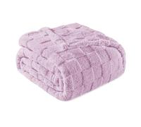 Exclusivo Mezcla Plaid Couverture à Carreaux, 130 x 150 CM, Lilas | Plaid gaufré à texture damier en relief sur teinte unie, doux et chaud, douillet et moelleux, idéal pour canapé, lit, voyage