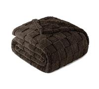 Exclusivo Mezcla Plaid Couverture à Carreaux, 130 x 150 CM, Marron | Plaid gaufré à texture damier en relief sur teinte unie, doux et chaud, douillet et moelleux, idéal pour canapé, lit, voyage