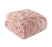 Exclusivo Mezcla Plaid Couverture à Carreaux, 130 x 150 CM, Rose | Plaid gaufré à texture damier en relief sur teinte unie, doux et chaud, douillet et moelleux, idéal pour canapé, lit, voyage