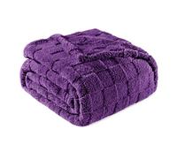 Exclusivo Mezcla Plaid Couverture à Carreaux, 130 x 150 CM, Violet | Plaid gaufré à texture damier en relief sur teinte unie, doux et chaud, douillet et moelleux, idéal pour canapé, lit, voyage