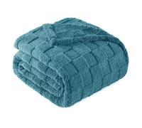 Exclusivo Mezcla Plaid Couverture à Carreaux, 150 x 200 CM, Bleu Pierre | Plaid gaufré à texture damier en relief sur teinte unie, doux et chaud, douillet et moelleux, idéal pour canapé, lit, voyage