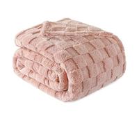 Exclusivo Mezcla Plaid Couverture à Carreaux, 150 x 200 CM, Rose | Plaid gaufré à texture damier en relief sur teinte unie, doux et chaud, douillet et moelleux, idéal pour canapé, lit, voyage