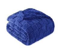 Exclusivo Mezcla Plaid Couverture à Carreaux, 230 x 270 CM, Bleu Cobalt | Plaid gaufré à texture damier en relief sur teinte unie, doux et chaud, douillet et moelleux, idéal pour canapé, lit, voyage