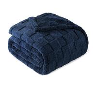 Exclusivo Mezcla Plaid Couverture à Carreaux, 230 x 270 CM, Bleu Marine | Plaid gaufré à texture damier en relief sur teinte unie, doux et chaud, douillet et moelleux, idéal pour canapé, lit, voyage