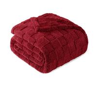 Exclusivo Mezcla Plaid Couverture à Carreaux, 230 x 270 CM, Bordeaux | Plaid gaufré à texture damier en relief sur teinte unie, doux et chaud, douillet et moelleux, idéal pour canapé, lit, voyage
