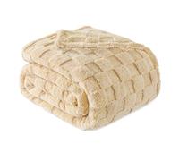 Exclusivo Mezcla Plaid Couverture à Carreaux, 230 x 270 CM, Chameau | Plaid gaufré à texture damier en relief sur teinte unie, doux et chaud, douillet et moelleux, idéal pour canapé, lit, voyage
