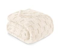 Exclusivo Mezcla Plaid Couverture à Carreaux, 230 x 270 CM, Ivoire | Plaid gaufré à texture damier en relief sur teinte unie, doux et chaud, douillet et moelleux, idéal pour canapé, lit, voyage