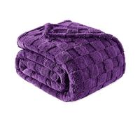 Exclusivo Mezcla Plaid Couverture à Carreaux, 230 x 270 CM, Violet | Plaid gaufré à texture damier en relief sur teinte unie, doux et chaud, douillet et moelleux, idéal pour canapé, lit, voyage