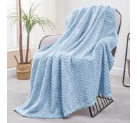 Exclusivo Mezcla Plaid Couverture à Chevron, 130 x 170 cm, Bleu Clair | Motif chevron raffiné, double face pelucheuse ultra-douce. Chaleur enveloppante sans excès, idéal pour canapé, lit ou voyage