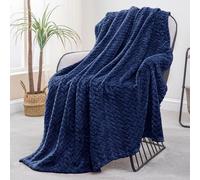 Exclusivo Mezcla Plaid Couverture à Chevron, 130 x 170 cm, Bleu Marine | Motif chevron raffiné, double face pelucheuse ultra-douce. Chaleur enveloppante sans excès, idéal pour canapé, lit ou voyage
