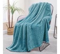Exclusivo Mezcla Plaid Couverture à Chevron, 130 x 170 cm, Bleu Pierre | Motif chevron raffiné, double face pelucheuse ultra-douce. Chaleur enveloppante sans excès, idéal pour canapé, lit ou voyage