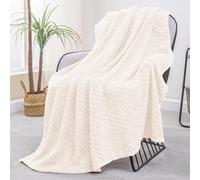 Exclusivo Mezcla Plaid Couverture à Chevron, 130 x 170 cm, Ivoire | Motif chevron raffiné, double face pelucheuse ultra-douce. Chaleur enveloppante sans excès, idéal pour canapé, lit ou voyage