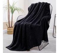 Exclusivo Mezcla Plaid Couverture à Chevron, 130 x 170 cm, Noir | Motif chevron raffiné, double face pelucheuse ultra-douce. Chaleur enveloppante sans excès, idéal pour canapé, lit ou voyage