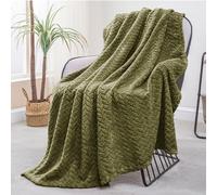 Exclusivo Mezcla Plaid Couverture à Chevron, 130 x 170 cm, Vert Olive | Motif chevron raffiné, double face pelucheuse ultra-douce. Chaleur enveloppante sans excès, idéal pour canapé, lit ou voyage