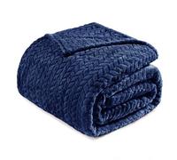 Exclusivo Mezcla Plaid Couverture à Chevron, 150 x 200 cm, Bleu Marine | Motif chevron raffiné, double face pelucheuse ultra-douce. Chaleur enveloppante sans excès, idéal pour canapé, lit ou voyage