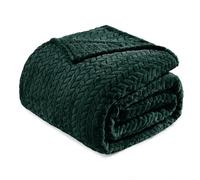Exclusivo Mezcla Plaid Couverture à Chevron, 150 x 200 cm, Vert Forêt | Motif chevron raffiné, double face pelucheuse ultra-douce. Chaleur enveloppante sans excès, idéal pour canapé, lit ou voyage