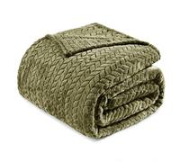 Exclusivo Mezcla Plaid Couverture à Chevron, 150 x 200 cm, Vert Olive | Motif chevron raffiné, double face pelucheuse ultra-douce. Chaleur enveloppante sans excès, idéal pour canapé, lit ou voyage