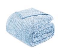 Exclusivo Mezcla Plaid Couverture à Chevron, 230 x 270 cm, Bleu Clair | Motif chevron raffiné, double face pelucheuse ultra-douce. Chaleur enveloppante sans excès, idéal pour canapé, lit ou voyage