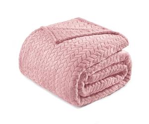 Exclusivo Mezcla Plaid Couverture à Chevron, 230 x 270 cm, Rose | Motif chevron raffiné, double face pelucheuse ultra-douce. Chaleur enveloppante sans excès, idéal pour canapé, lit ou voyage