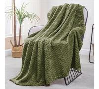 Exclusivo Mezcla Plaid Polaire en Flanelle, Tissu À Motif Chevron, Couverture Douce et Chaude pour Canapé/Lit, Agréable et Douillette, 130x170CM, Vert Olive