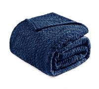 Exclusivo Mezcla Plaid Polaire en Flanelle, Tissu À Motif Chevron, Couverture Douce et Chaude pour Canapé/Lit, Agréable et Douillette, 230x270CM, Bleu Marine