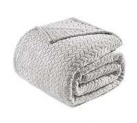 Exclusivo Mezcla Plaid Polaire en Flanelle, Tissu À Motif Chevron, Couverture Douce et Chaude pour Canapé/Lit, Agréable et Douillette, 220x240CM, Gris-Bleu