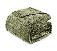 Exclusivo Mezcla Plaid Polaire en Flanelle, Tissu À Motif Chevron, Couverture Douce et Chaude pour Canapé/Lit, Agréable et Douillette, 220x240CM, Vert Olive