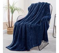 Exclusivo Mezcla Plaid Polaire en Flanelle, Tissu À Motif Chevron, Couverture Douce et Chaude pour Canapé/Lit, Agréable et Douillette, 130x170CM, Bleu Marine