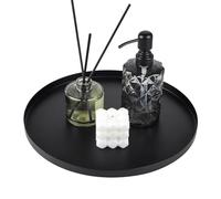 EXELCO Plateau décoratif rond en acier inoxydable Noir Plateau de service Plateau de service Plateau à bougie Plateau de rangement en métal Plateau de salle de bain Organisateur de bijoux Buffet