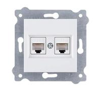 EXEN - Double Réseau Murale Encastrée RJ45 Cat.6 avec 2 Ports Ethernet - Prise Murale Blanc pour Bureau, Maison, Routeur - Compatible avec Les Séries KARELL/ODAK/COMFORT - 254/01E
