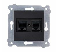 EXEN - Double Réseau Murale Encastrée RJ45 Cat.6 avec 2 Ports Ethernet - Prise Murale Noir Métallique pour Bureau, Maison, Routeur - Compatible avec Les Séries KARELL/ODAK/COMFORT - 254/14E