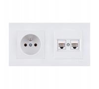 EXEN Ensemble Complet Prise Murale Simple avec Terre Type E 16A 250V + Prise Informatique Double RJ45 Cat.6 avec Cadre Double KARELL Blanc - All-in-One