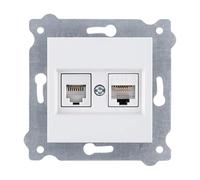 EXEN - Prise Combinée Murale Encastrée RJ45 Cat.6 + RJ11 Blanc - 1 Port Ethernet Internet et 1 Port Téléphone - Prise Réseau Téléphonique Intérieure - Compatible KARELL/ODAK/COMFORT - 256/01E