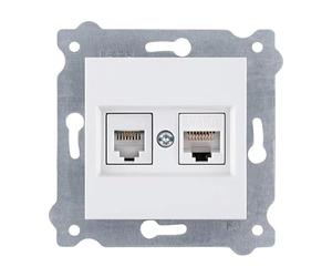 EXEN - Prise Combinée Murale Encastrée RJ45 Cat.6 + RJ11 Blanc - 1 Port Ethernet Internet et 1 Port Téléphone - Prise Réseau Téléphonique Intérieure - Compatible KARELL/ODAK/COMFORT - 256/01E