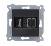 EXEN - Prise HDMI Murale Encastrée Connecteur Intégré 1 Port - Prise Murale Noir Métallique 1x Port HDMI Standard - Compatible avec Les Séries KARELL/ODAK/COMFORT - 269/14E