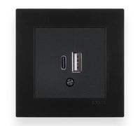 EXEN Prise Murale Double USB Type C et Type A Complète avec Cadre Simple KARELL Noir - Ensemble Cadre 1 Poste + Chargeur USB C et A (5V-3A / 9V-2,22A / 12V-1,62A) - All-in-One